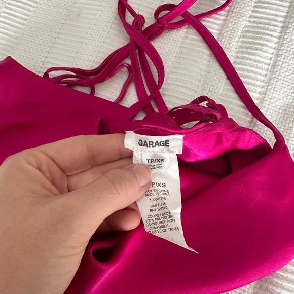 Garage Open Back Tie Pink Cami Cowl Neck Top - Picture 2 of 4